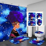 Classic African American Shower Curtains for Bathroom, Bathroom Sets with Shower Curtain and Rugs, T