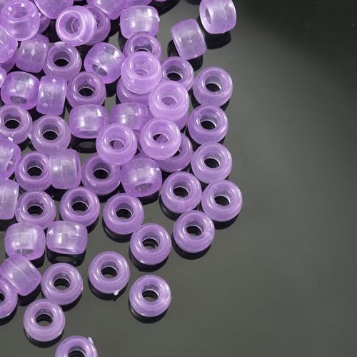 Image of Gxueshan 1000 Pcs Acrylic Plastic White Pony Beads 6x9mm Bulk Kandi Beads for Friendship Bracelet Necklace Jewelry Making Pens Hair Braiding Kit (Transparent Purple)