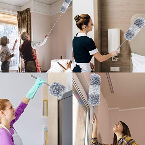 Image of DELUX Microfiber Feather Duster Extendable Duster with 100 inches Extra Long Pole, Bendable Head & Long Handle Dusters for Cleaning Ceiling Fan, High Ceiling, Blinds, Furniture & Cars