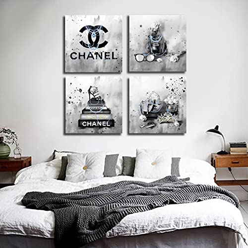 Image of Meetdeceny Bedroom Wall Decor - Black And White Wall Art Fashion Handbag Room Decor for Teen Girls - Perfume Wall Art for Living Room - Canvas Prints Pictures - 20 inchx 20 inch x 4 Piece