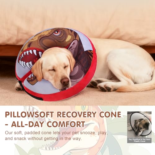 Image of BEAUTYZOO Dog Cone Alternative After Surgery for Large Medium Small Dogs, Soft Inflatable Cone Collar for Dogs Cats, Pet Neck Donut E Collar Dog Recovery Collars to Stop Licking, Dinosaur, L