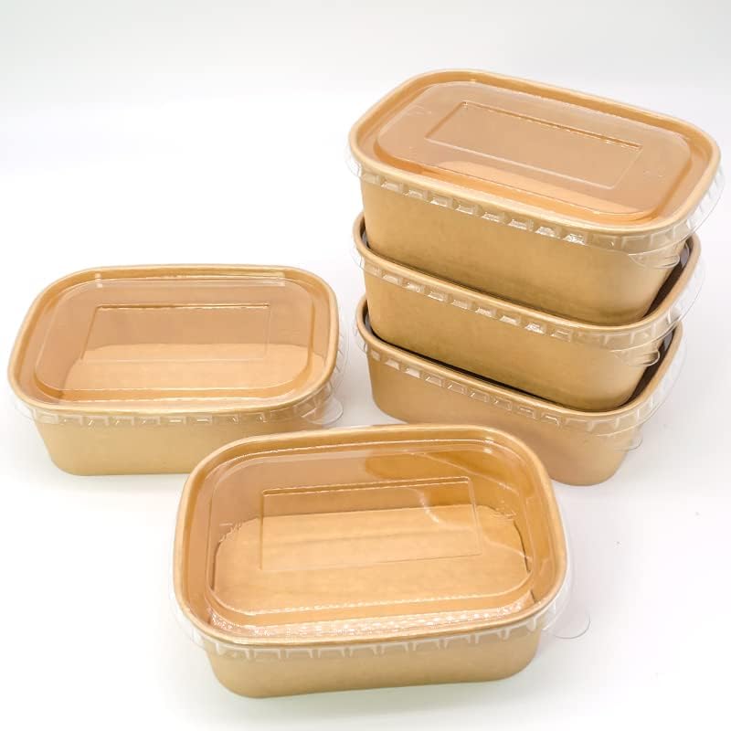 25 oz Disposable Bowls, 50 Sets Large Kraft Square Paper Bowls, Disposable Meal Prep Food Container with Sealing Lid, Microwave Safe Leakproof Serving Bowls, Perfect for Party Lunch Hot Soup
