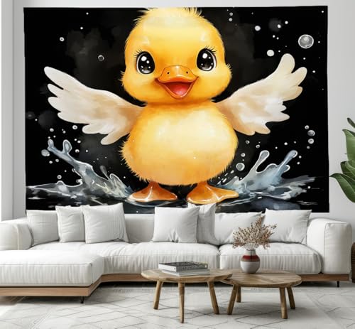 Tapisserie murale canard aquarelle pour cacher un mur nu et décorer un grand salon