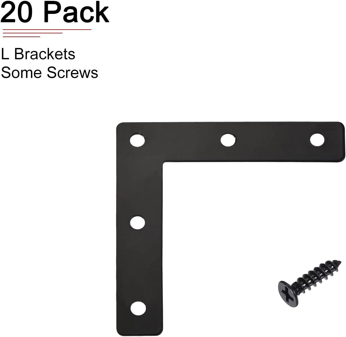 DTGN 80x80mm(LxW) L Shape Repair Plates -20Pack- Good for Wood Furniture Maintenance - Iron Corner Brackets W/Screws - Black