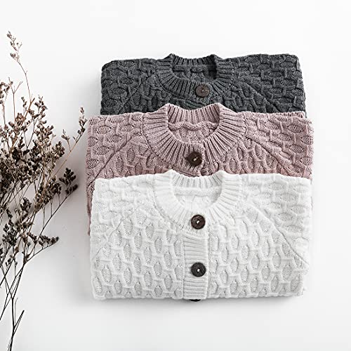 Image of Simplee kids Baby Girl Thin Sweater Solid White Pink Cardigans for Toddler 0-3Years