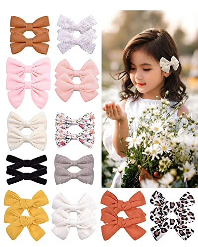 doboi Baby Girl Hair Clips 24PCS Baby Girl Bows Cotton Flower Prints Hair Accessories Fully Lined Barrettes Alligator Hair Clips for Girls Toddler Kids