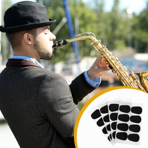 64 Pcs 0.8mm Thick Saxophone and Clarinet Mouthpiece Cushion, Mouthpiece Patches Pads Cushions Thick Oval Rubber Pads with Strong Adhesive for Alto Tenor Sax Beginners Musicians (Black)