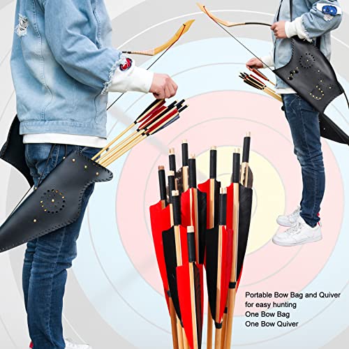 D&Q Traditional Recurve 53" Longbow Of 30-50Lbs With 6 Wooden Arrows For Adults, Handmade Archery Hunting Horse Bow Of Left Right Hand (30Lb) #TOP3