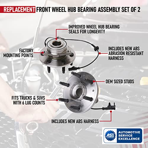 Image of Front Wheel Hub Bearing Set of 2-4WD Compatible with Chevy, Cadillac, GMC - Escalade, Avalanche, Silverado 1500, Suburban, Tahoe, Sierra 1500, Yukon XL - Replaces 515096, 930-611, 10393171, 22841381