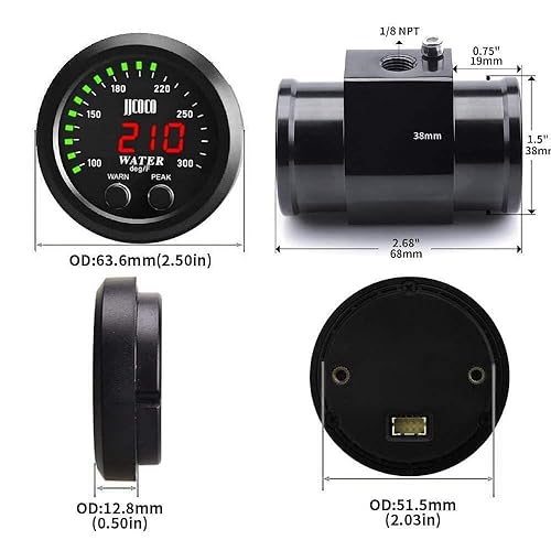 Miniatura 68 de Medidor universal de temperatura del agua de 2.047 in 0-300F (-17 ~ 187C) LED digital rojo electrónico DC12V para automóvil automotriz con adaptador