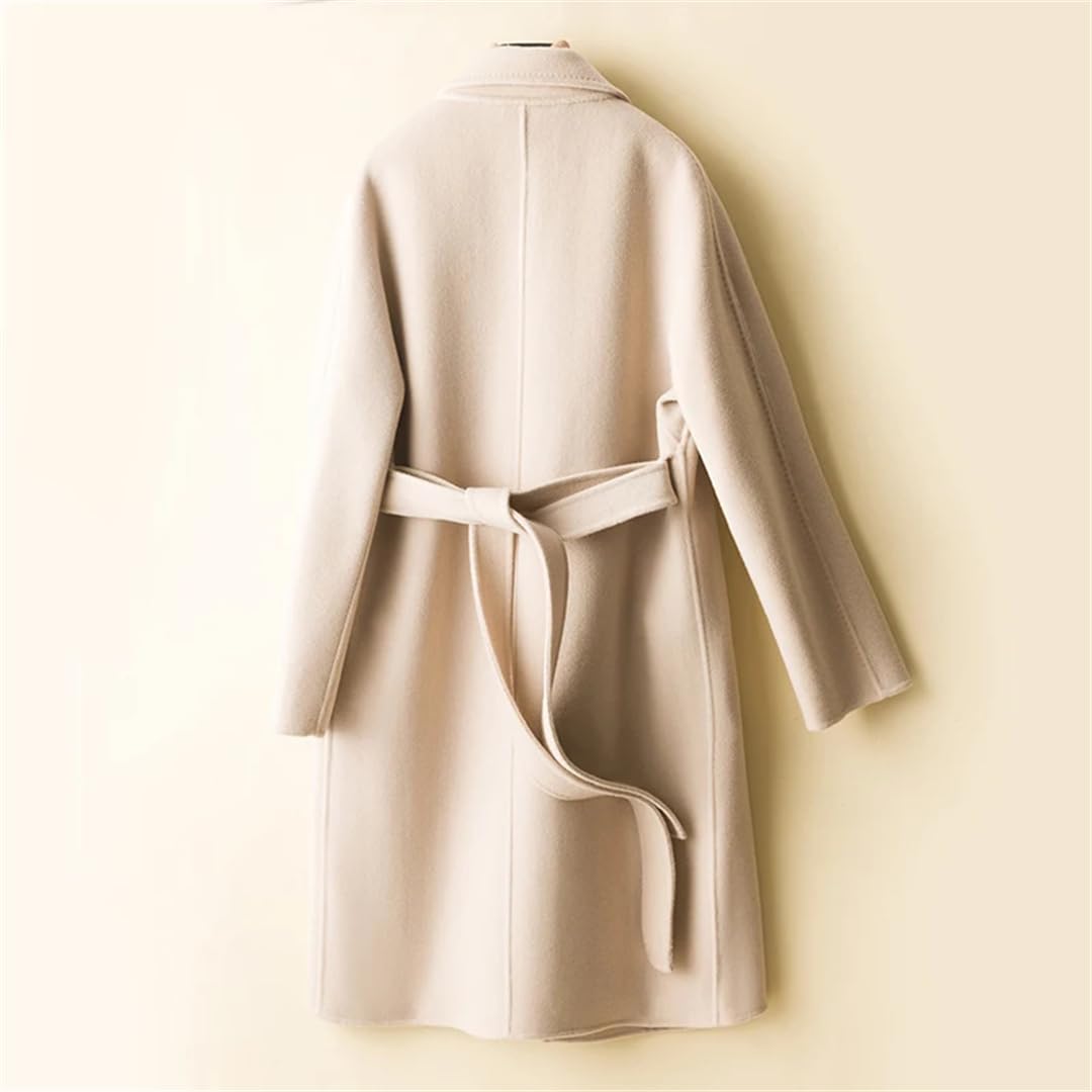 Disimlarl Abrigo largo con cinturón para mujer, chaqueta de lana con solapa, elegante abrigo vintage
