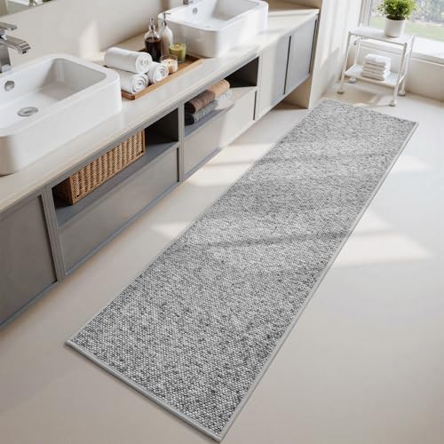 PADOOR Braided Bathroom Runner 24"x48", Thin Bath Mats for Bathroom fits Under Door, No-Slip Rubber Bath Rugs, Machine Washable & Quick Dry Absorbent Bath Mat (Grey) Grey 2' x 4' (Runner)