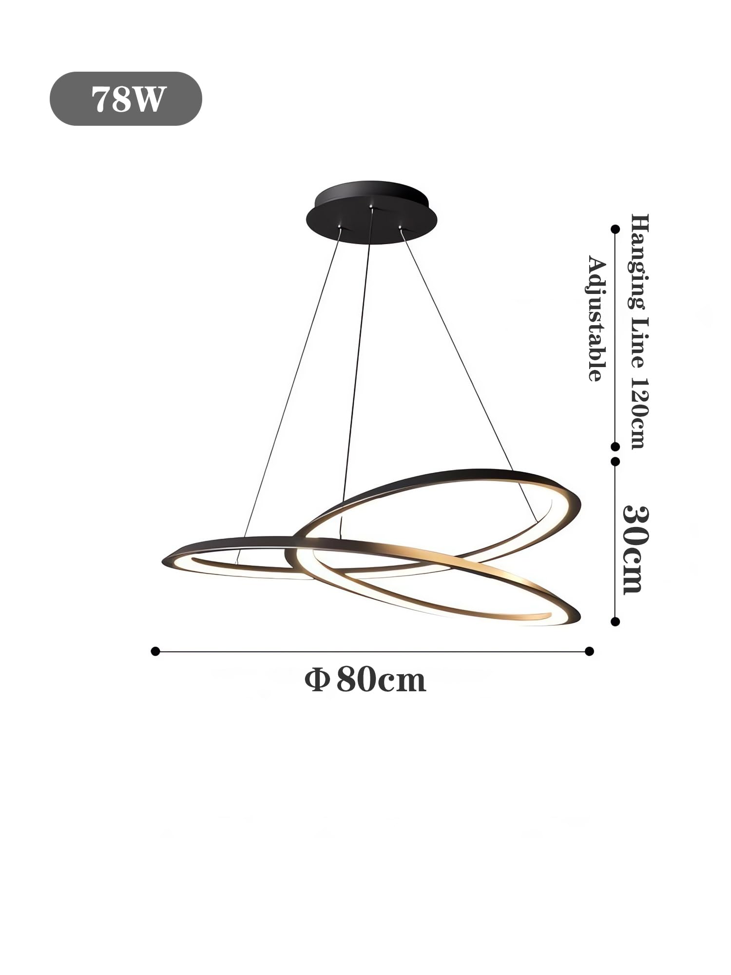 Lampa wisząca LED Nowoczesna sufitowa Lampy wiszące Ściemniane za pomocą pilota spiralne oprawy wiszące Oświetlenie wiszące z regulacją wysokości do salonu sypialni biura jadalni (80cm)
