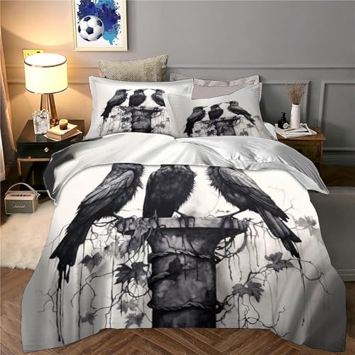 Parure housse de couette corbeaux 3D microfibre douce haute densité