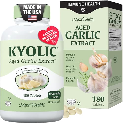 Maxi Health Kyolic Organic Garlic Supplement - Kosher Garlic Tablets with Kyolic Aged Garlic Extract for Immune Support - Vegetarian Garlic Pills (180 Count)
