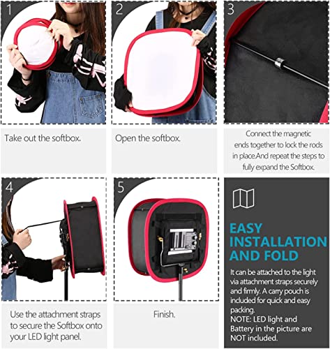 Neewer Collapsible Softbox With Strap Attachment, Grid And Carrying Bag Compatible With Neewer 480/660/530 Led Light Panels, 9.8X8.7 Inches Opening (Black+Red) #TOP4