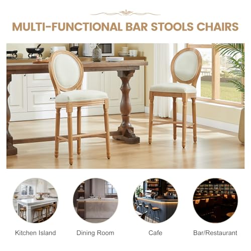 Image of Virabit Counter Height Bar Stools Set of 2, French Country Bar Stool with Solid Wood Frame and Upholstered Seating, Vintage Bar Chair