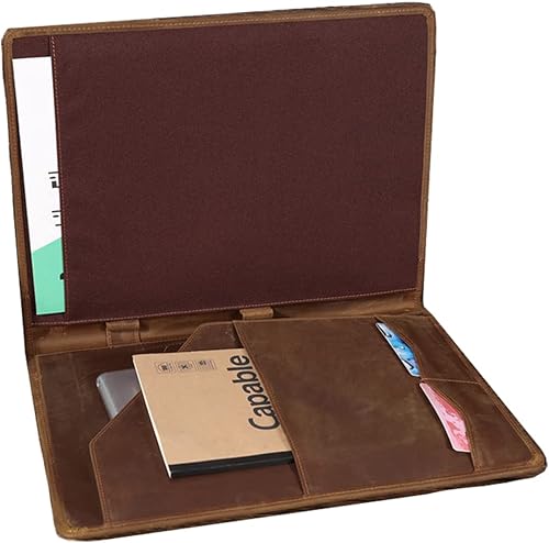 Portafolio de cuero para hombres marrón padfolio de cuero personalizado para mujeres carpeta de currículum de cuero genuino para bloc de notas A4Pad