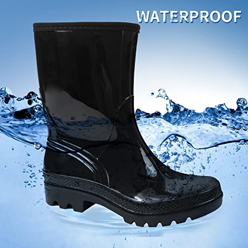 Image of DKSUKO Women's Wide Calf Rain Boots, Waterproof Mid Height Garden Boots | Seamless PVC shell, cushioned insole, and roomy shaft for wet grass, muddy yards, dog walks, and easy rinse-clean care