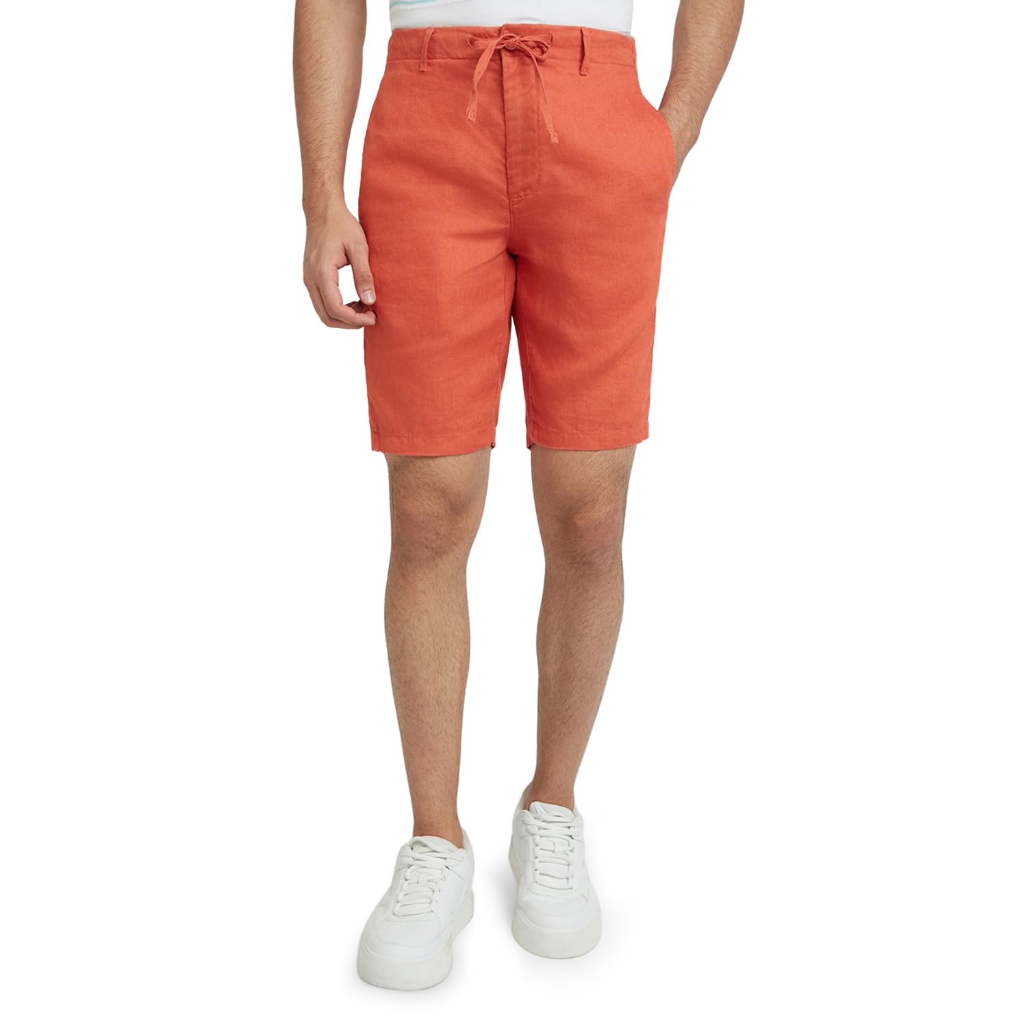 raymond Men's Solid Pattern Slim Fit Pure Linen Flat Front Casual Shorts-picture-42