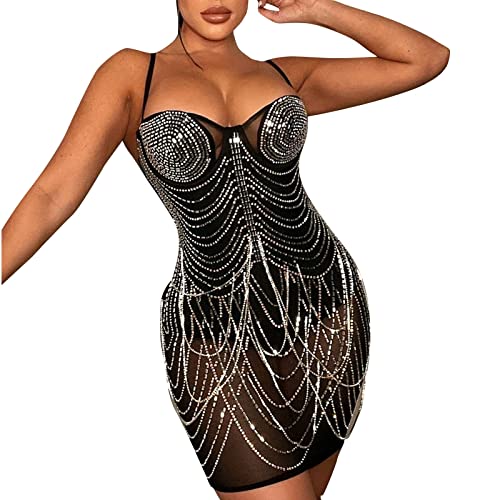 Robe filet strass femme moulante avec franges et capuche tendance