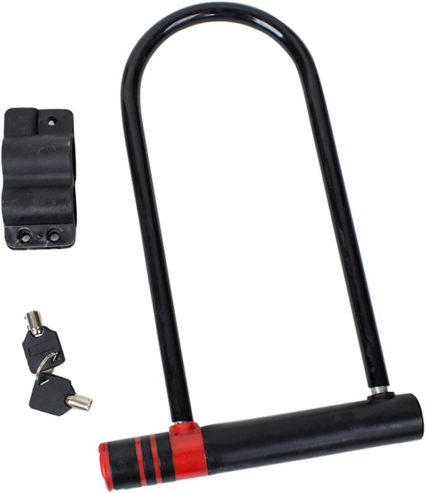 Tekmun U-Shaped Bike Lock Key Operated in Black and Red with Discrete Keyhole