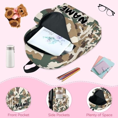 Personalized Camo Travel Backpack for Men Women, 16 Inch Forest Colors Waterproof Lightweight Custom Backpack with Name for Work Travel Hiking4