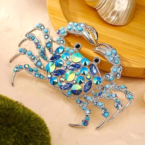 Gradient Blue Crystal Crab Brooch