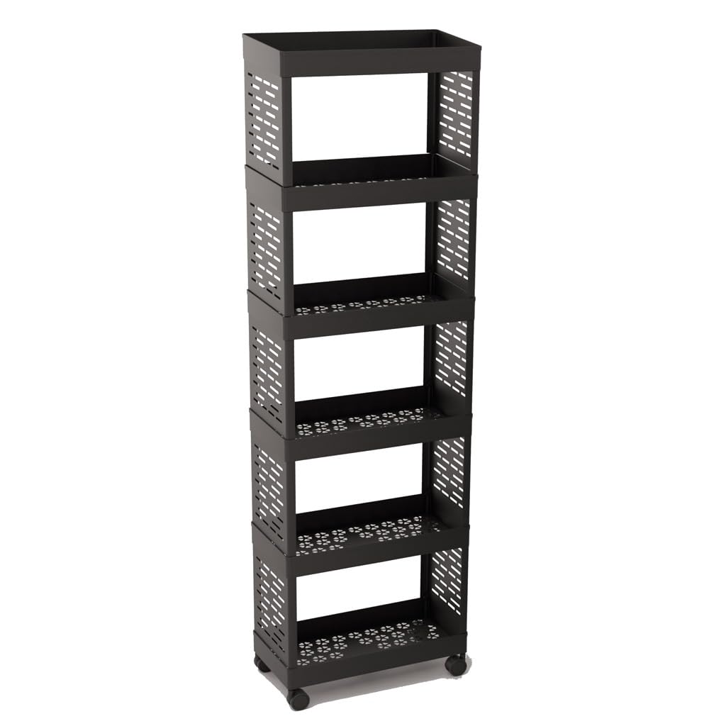 6 Layer Plastic Kitchen Storage Trolley Rack with Caster Wheels, Rolling Utility Cart Slide Out Storage Shelves Space Saving Home Storage Organizer Racks, Black-image-35