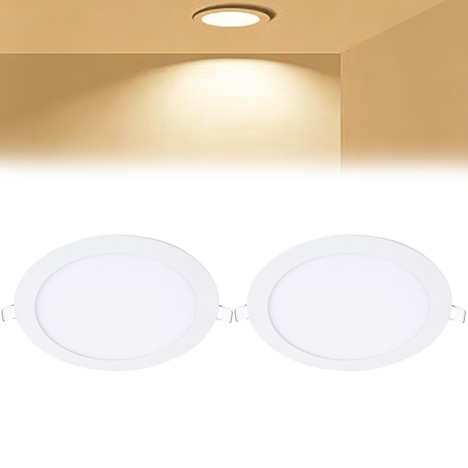 VOGHMOLD 9W Ultra Slim LED Downlight 6 inch, 3000K Recessed Ceiling Light, Cut Φ130-140mm, AC85-265V Flush Mount Spotlights Aluminum Round Panel Lights for Office Hallway, 2 Pack
