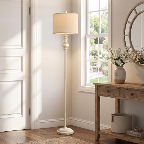 Image of BOBOMOMO 64.25 inch Farmhouse Floor Lamp for Living Room, Tall Antique White Standing Lamp with Gold Accents, Rotary Switch Reading Lamp for Bedroom & Nursery, Classic Home Decor Corner Lamp