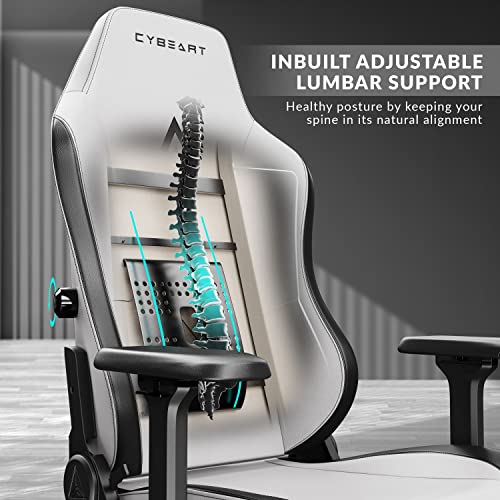 Cybeart-Arctic-White-GamingOffice-Chair-4D-Armrest-Inbuilt-Lumbar-Support-Supreme-PU-Leather-Ergonomic-Recline-Tilt