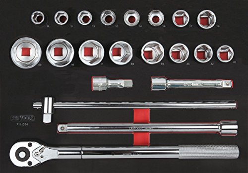 KS Tools 711.1034 - Module de douilles et accessoires 3/4'' - Pour servantes et établis - Empreinte des outils découpée au laser - Mousse imputrescible - 21...