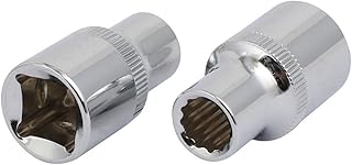 Aexit 1/2-inch Square Hand Operated Tools Drive 10mm 12-Point Shallow Impact Socket Silver Tone 2pcs Model:71as497qo646