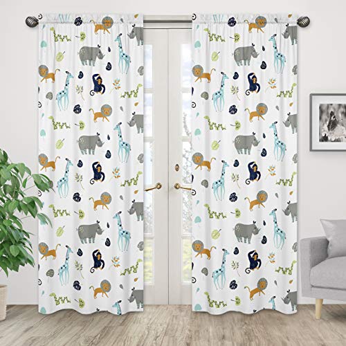 Sweet Jojo Designs Turquoise And Navy Blue Safari Animal Window Treatment Panels Curtains For Mod Jungle Collection Set Of 2 #TOP29
