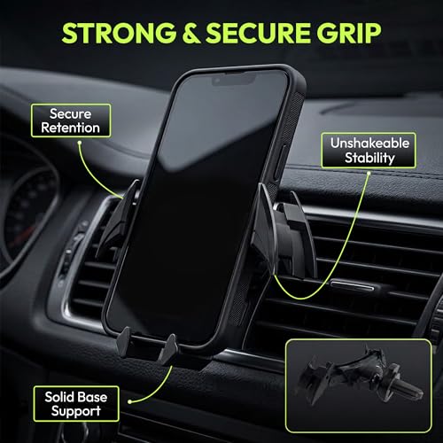 Image of Questsole Car Mobile Holder, Universal Air Vent Phone Mount for All Smartphones, 360 Rotation, Strong Grip, Futuristic Bat-Wing Design - Jet Black