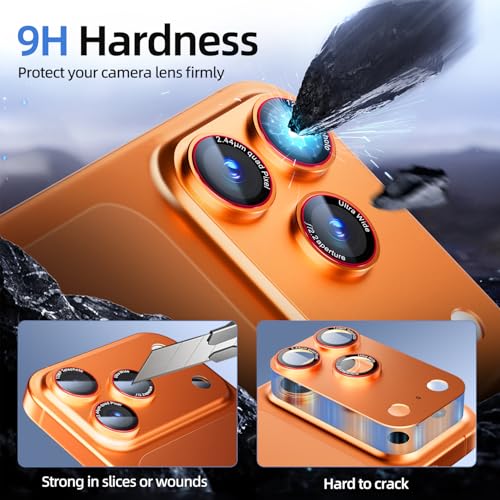 Image of HelloDeere 9H High-alumina Tempered Glass Camera Lens Protector for iPhone 17 Pro Max Lens , Military-Grade Shatterproof with Strong Adsorption, Full Coverage Case-Friendly Cover (Orange, iPhone 17 Pro Max - 2 Pack)