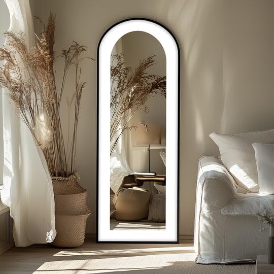 23,5’’W x 67’’ White Modern Minimalist - Abstract Floor Mirror Full Lenght Mirror - Arch Full Body Stained Floor Mirror with Silver Frame