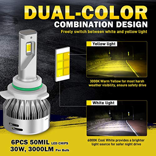 Lasfit H10 9140 9145 Led Fog Light Bulbs 2 Modes Switchback Led Conversion Kits Upgrade Version 60W 6000Lm 3000K Amber/6000K White (Pack 2) #TOP2