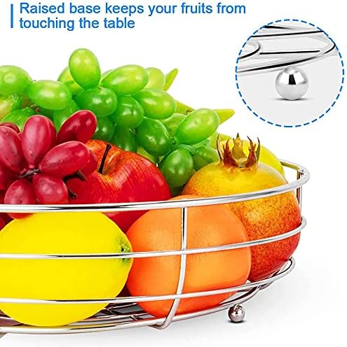 Mutool Fruit Basket, 2-Tier Fruit Bowl with Banana Hanger, Kitchen Countertop Fruit Rack, Metal Fruit Vegetables Bowls Perfect for Holding Fruit, Vegetables, Snacks, Cupcakes (Silver)