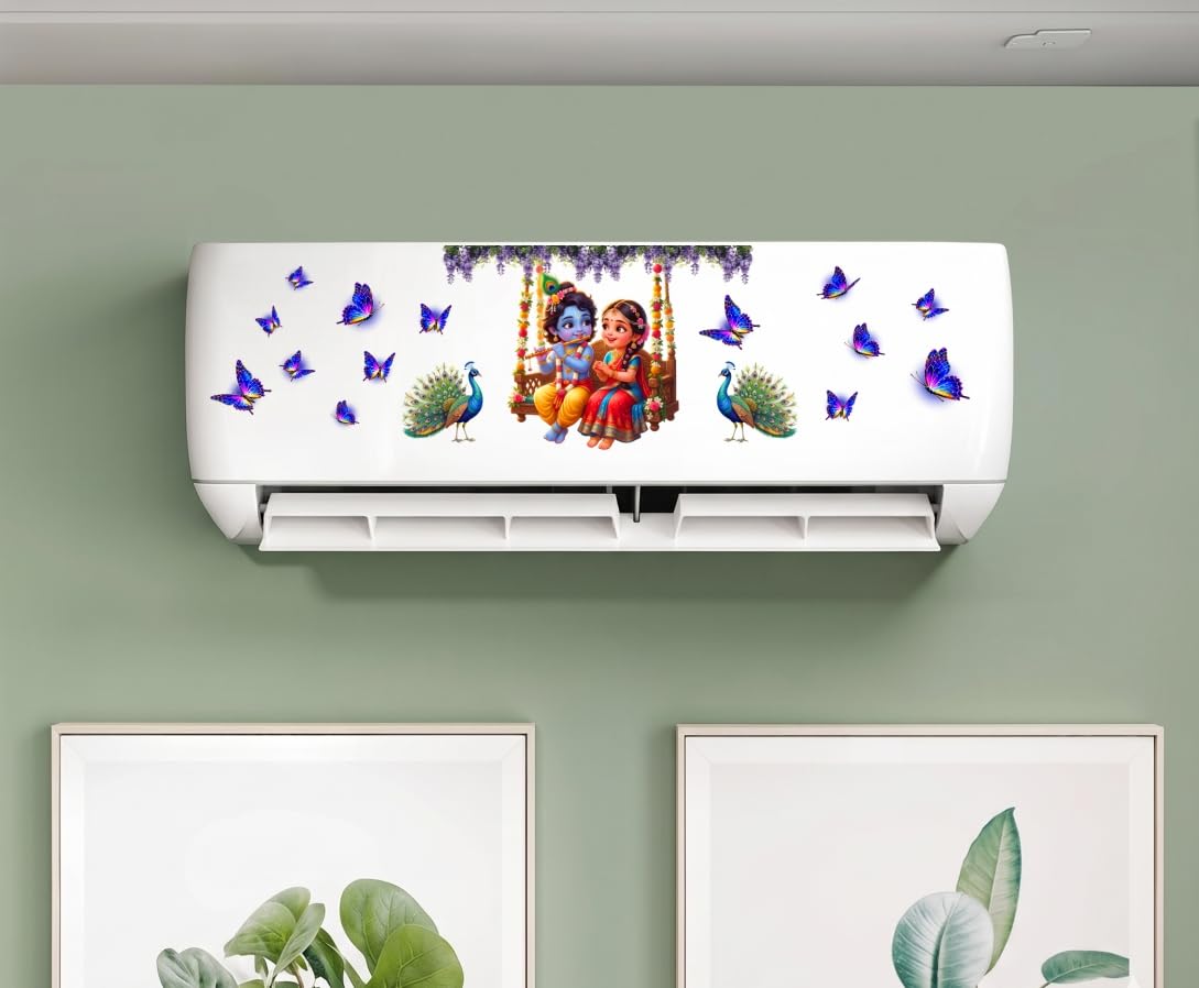 DivineDesigns Radha Krishna AC Sticker for Split Air Conditioner | Self-Adhesive Vinyl Decorative Sticker with Peacock & Butterfly Design | Waterproof Removable Home Decor Decal-image-5