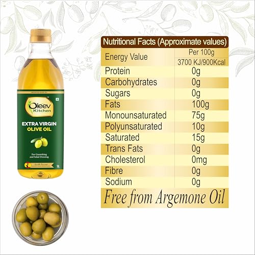 Image of Oleev Extra Virgin Olive Oil, for Garnishing and Salad Dressing, 1L PET Bottle (Pack of 3)