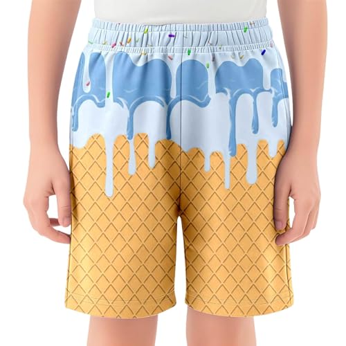 Boy's Cute Print Beach Shorts Casual Kids Elastic Waist Summer Graphic Shorts with Pockets for Girls 2-14 Years3