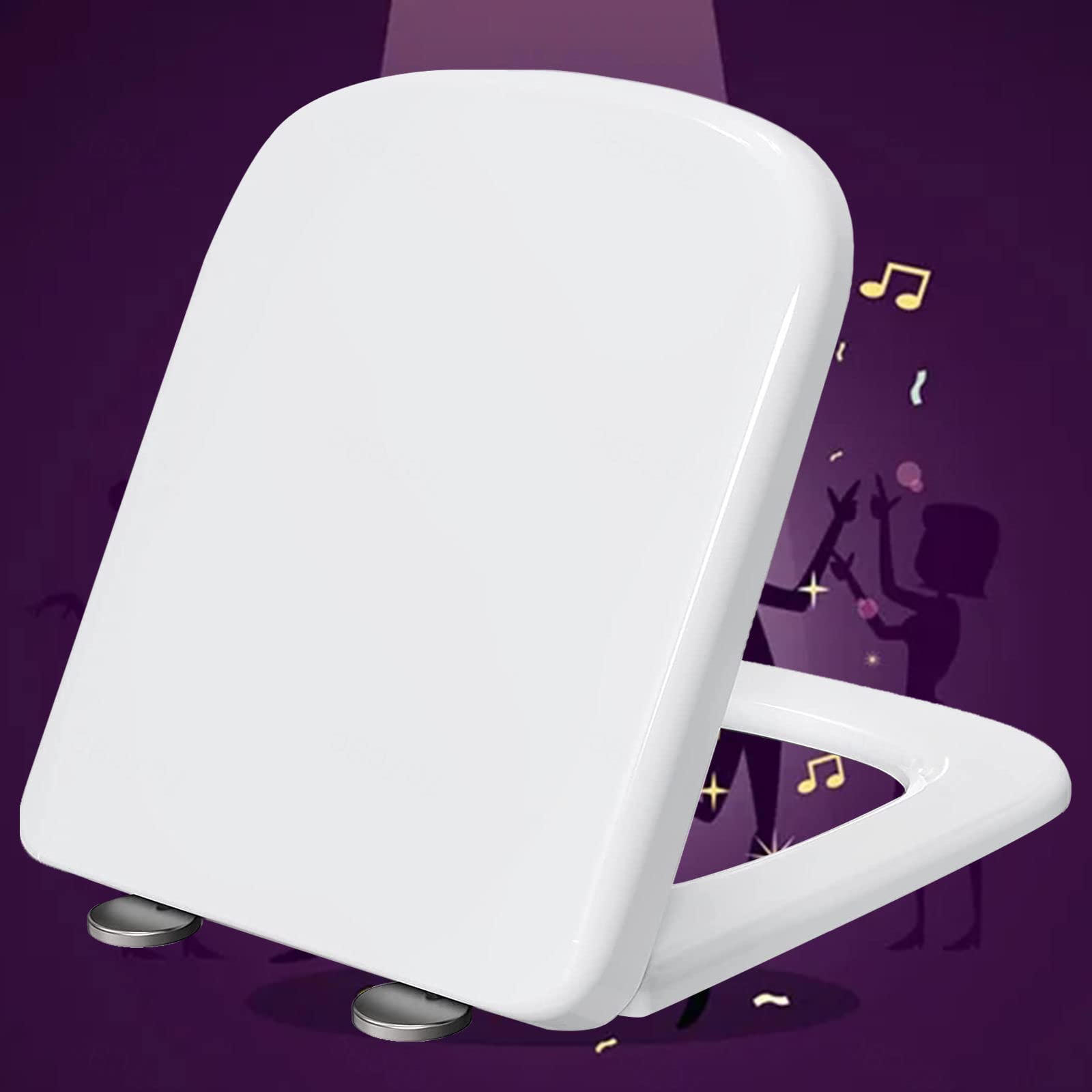 Abattant de WC carré robuste blanc haut de gamme avec abaissement automatique amorti