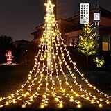 WBao 344 LED Christmas Lights Outdoor Decorations with 12' Star Topper, 11.9ft Waterfall Christmas Lights, Remote Control 8 Modes, Timer, UL Listed Waterproof for Tree Roof Porch Decor, Warm White