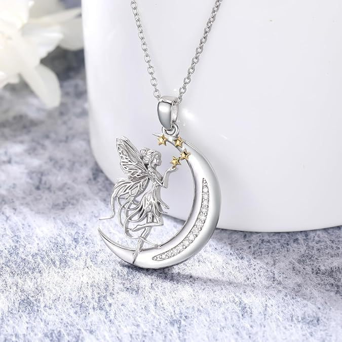 Magical Fairy Moon Star Necklace for Women - Enchanted Celestial Elf Pendant with Angel Wings and Sparkling Crystal Womens Crescent Fantasy Jewelry Gifts Whimsical Christmas Birthday Gift - Image 5