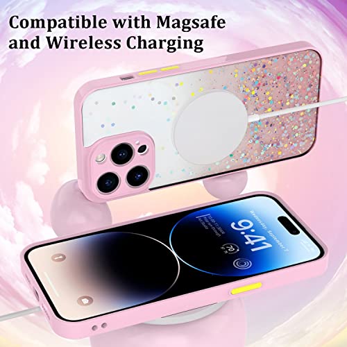 Image of DIZORO Compatible with iPhone 14 Pro Max Case 6.7 inch, Non Moving Glitter Cover for Girls & Women Soft TPU Shockproof Case Anti Scratch Drop Protection Cover|Pink