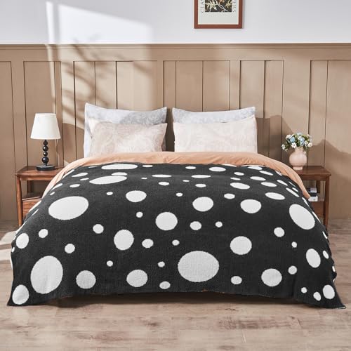 Image of CozeCube Reversible Knitted Throw Blanket, Black White Polka Dot, 50 inchx60 inch