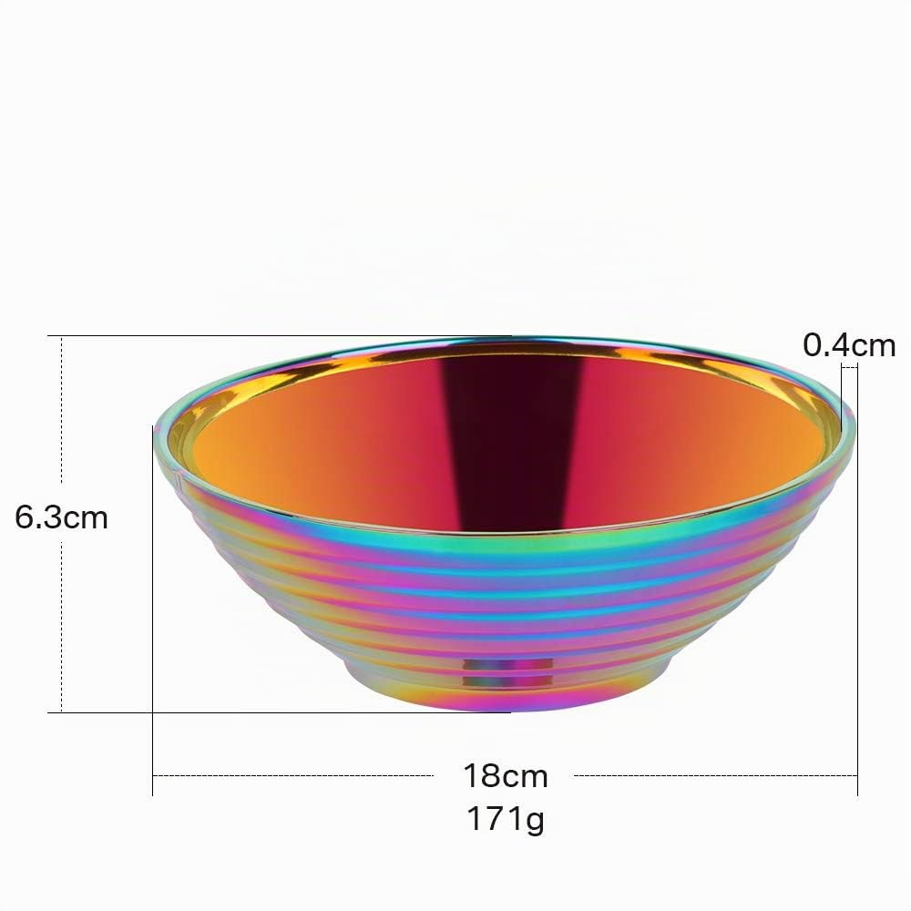 Ramen Schüssel Set, YDware 304 rostfreier Stahl Non-Slip Soup Bowl, Rutschfeste Japanische Schüssel Geschirr für Ramen, Müsli, Salat, 600 ml, 18 * 18 * 6.3cm (Regenbogen-2 Schalen)