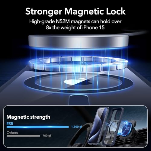 Image of ESR for iPhone 15 Pro Case, Compatible with MagSafe, Full-Body Military-Grade Drop Proof Case with Built-in 9H+ Tempered Glass Screen Protector, Armor Series, Clear Dark Blue